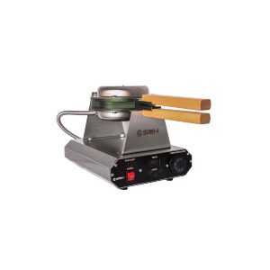 Paslanmaz çelik gövdesiyle Eterna marka Bubble Waffle makinesi, mutfak tezgahında waffle pişirirken gösteriliyor.