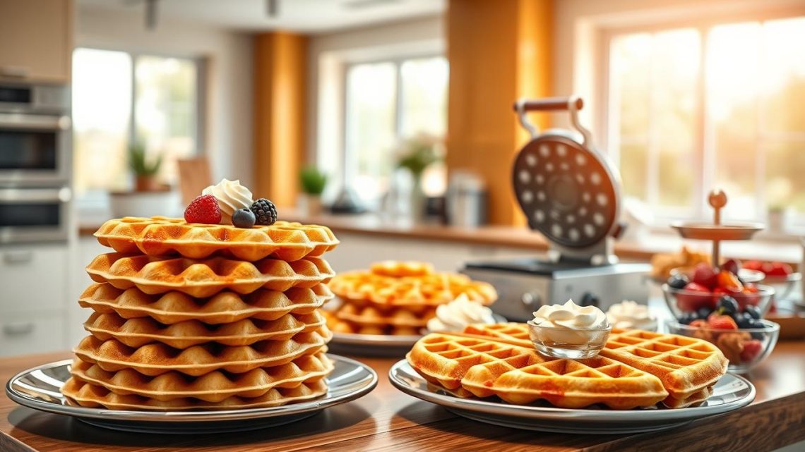 Büyük bir etkinlikte, endüstriyel waffle makinesiyle hızlıca waffle hazırlanıyor.